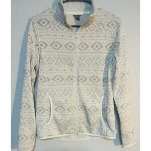 Eddie Bauer Women’s Jacket Medium Cream Zip Up Soft Cozy Fall Geo Excellent